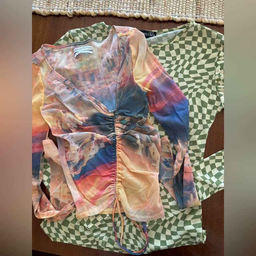 Urban Outfitters Multicolor Sheer Mesh Top - Peach, Pink & Green Wash